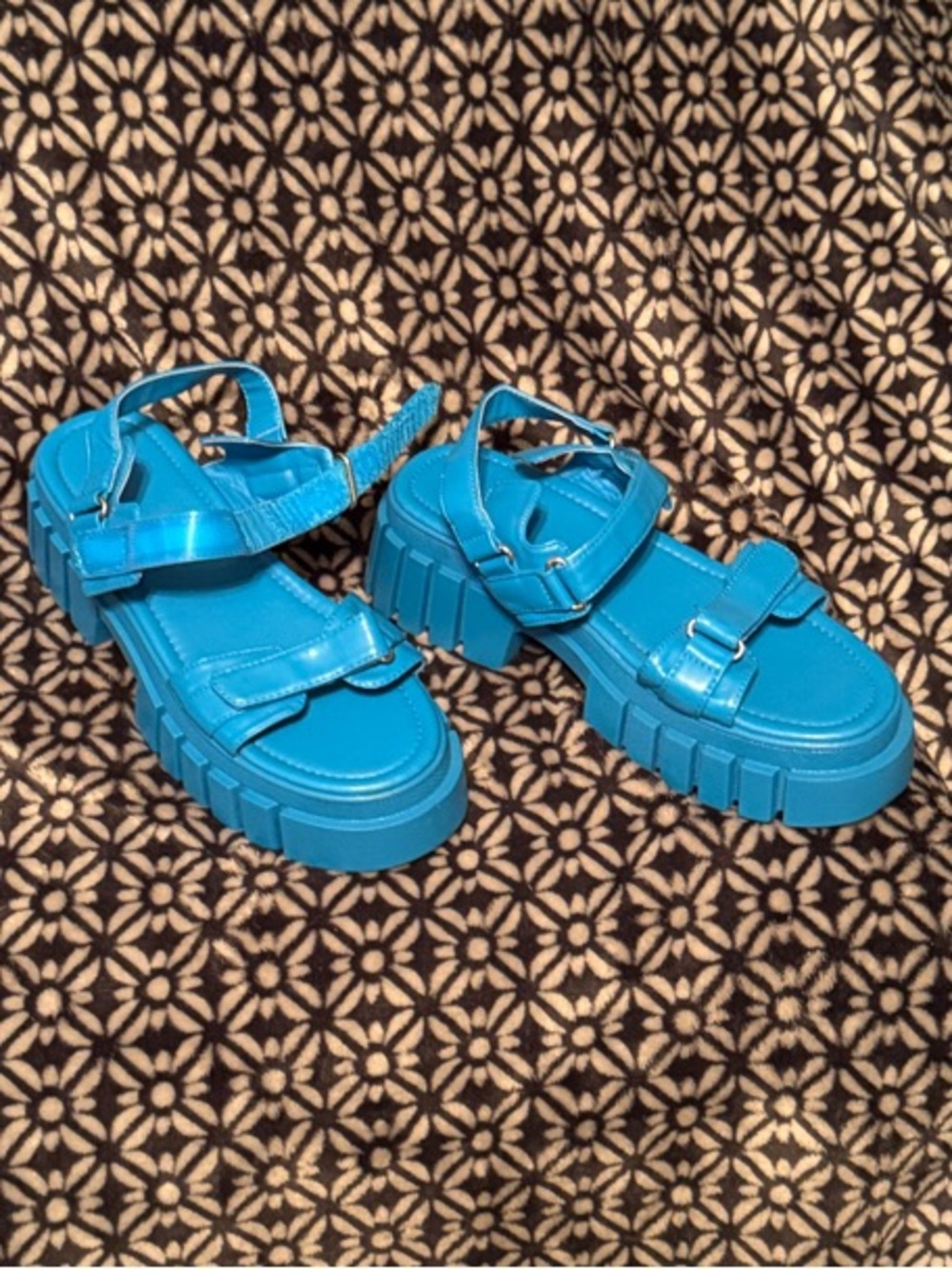 Forever 21 Bold Turquoise Chunky Platform Sandals